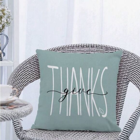 NEW Rustic *Give Thanks* 1pc Country Blue Thanksgiving Print Pillow Cover - Picture 1 of 4